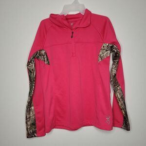 Browning pink green camo 1/4 zip pull over outdoors hunting size large